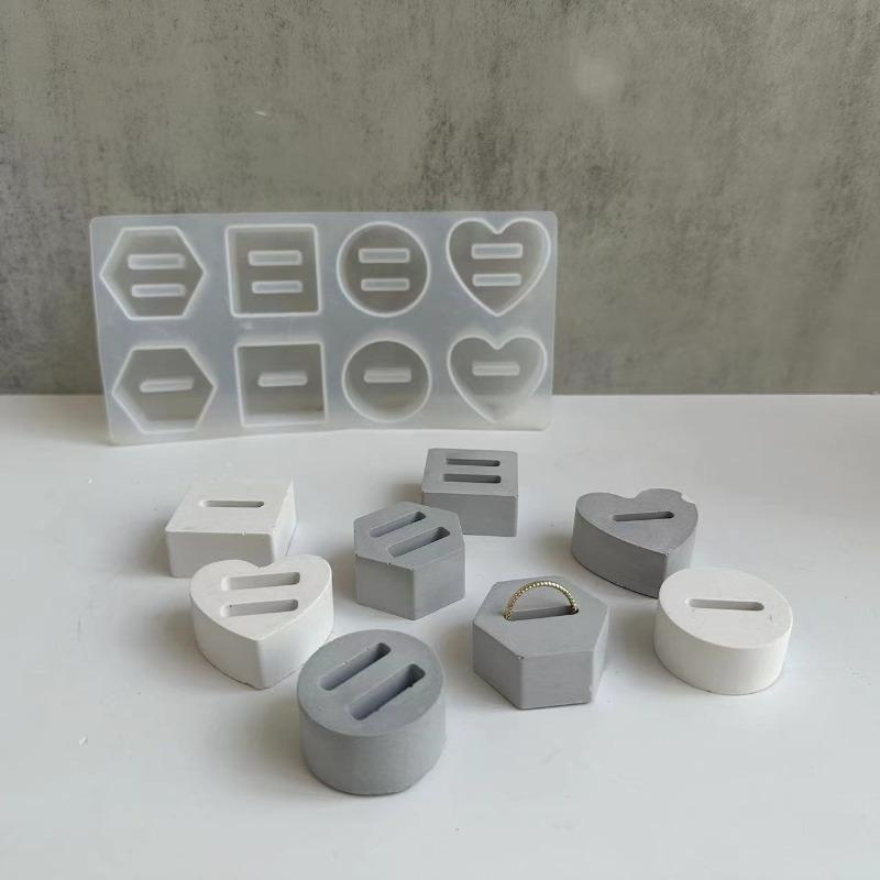 

8 Holes Ring Holder Crystal Epoxy Resin Mold - Rectangular And Heart Shapes - Diy Ring Display Stand Molds