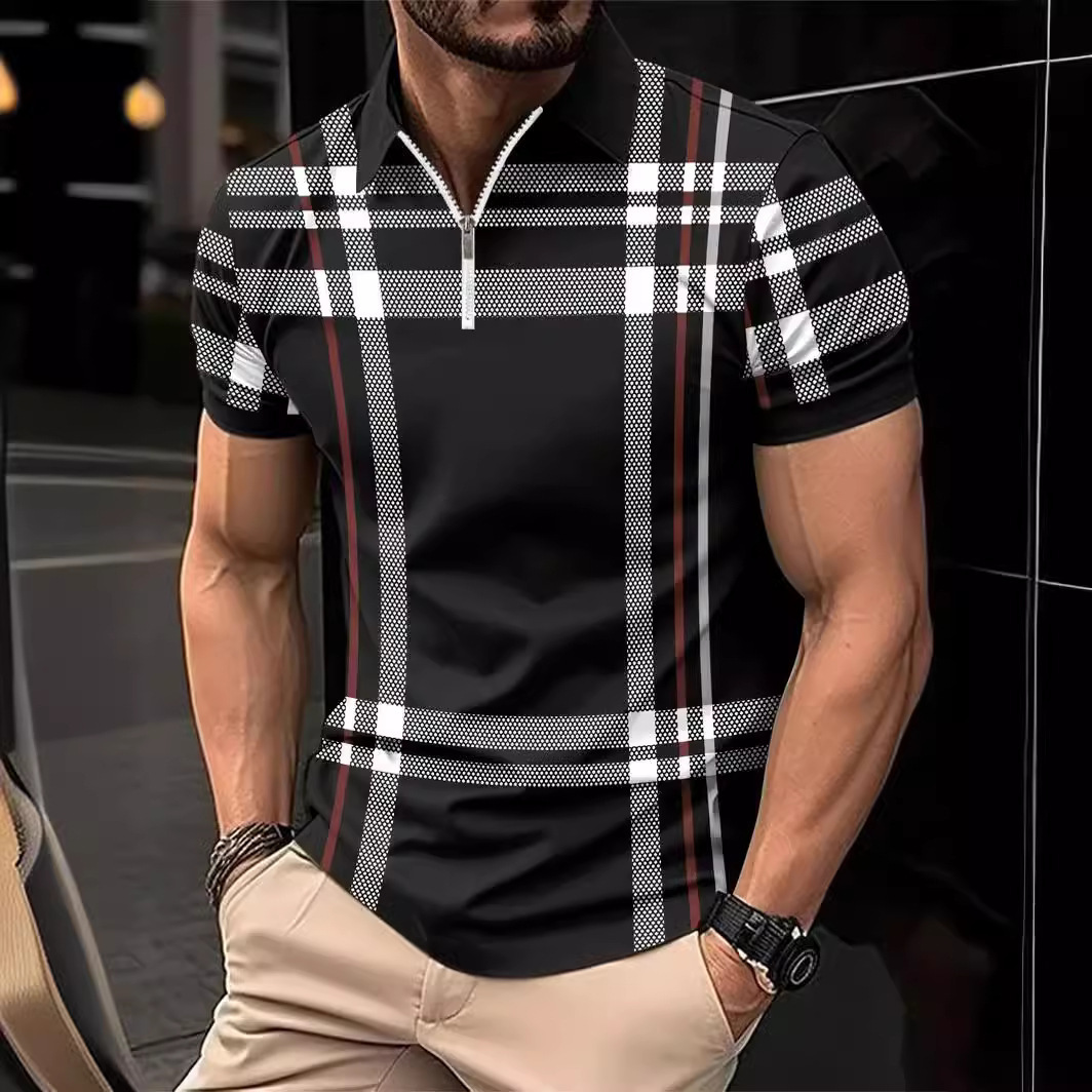 

Summer Plaid Print Short-sleeved Men's Casual Lapel Polo Shirt
