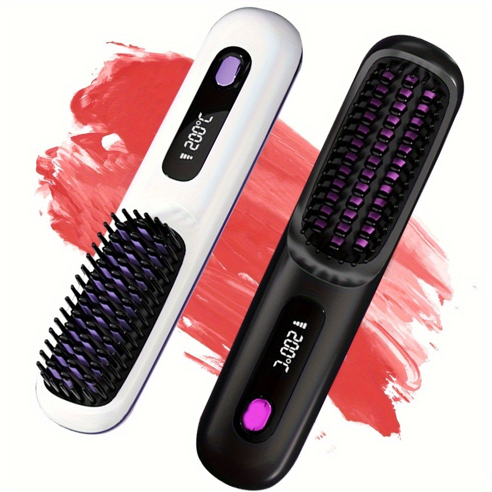 

1pc, Wireless Ionic Hair Straightening Brush - Portable, Negative Ions, Usb Rechargeable, Fast Heating, Anti-scald, 3 Temp Settings, Ideal For Travel & Daily Use, Perfect Gift For He