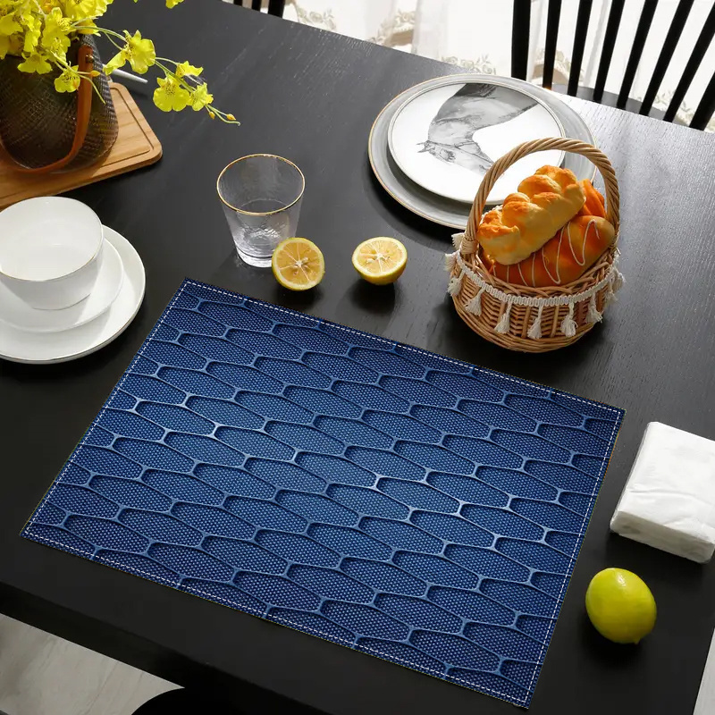 

Light Blue Honeycomb Print Linen Placemat - Stain-resistant, Parties & Kitchen Decor, Ideal For Dining & Restaurants