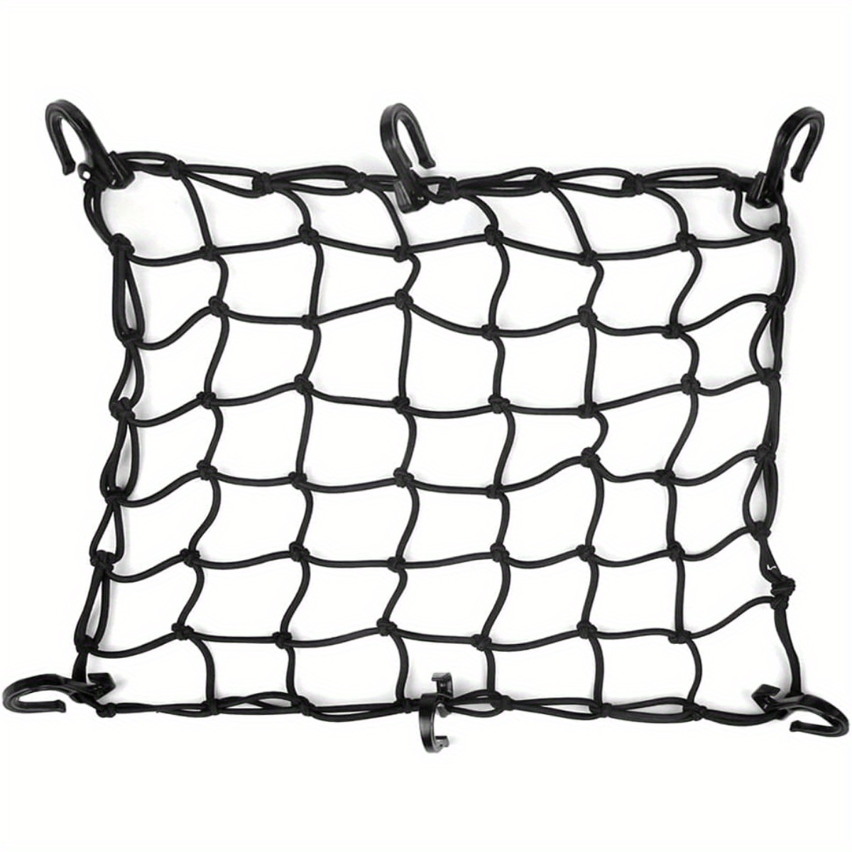 15-inch X 15-inch Motorcycle Cargo Net Expandable To 30-inch X 30-inch, Includes 6 Hooks, 2-inch X 2-inch Mesh, Suitable For Motorcycles