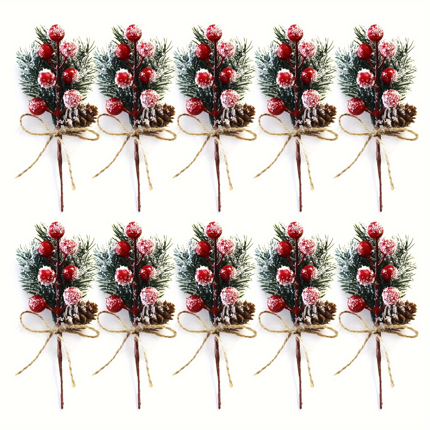 

Festive Christmas Bouquet: 10/20 Pcs Of Realistic Pine Needles, Red Berries, And Pine Cones, Perfect For Home Christmas Decorations