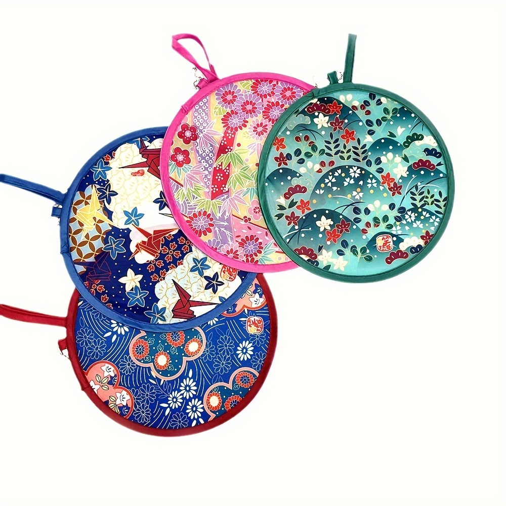 

1pc, Portable Collapsible Fans, Vintage Style Pc Material, Round Hand Fans For Beach & Lawn, Foldable For Outdoor Activities