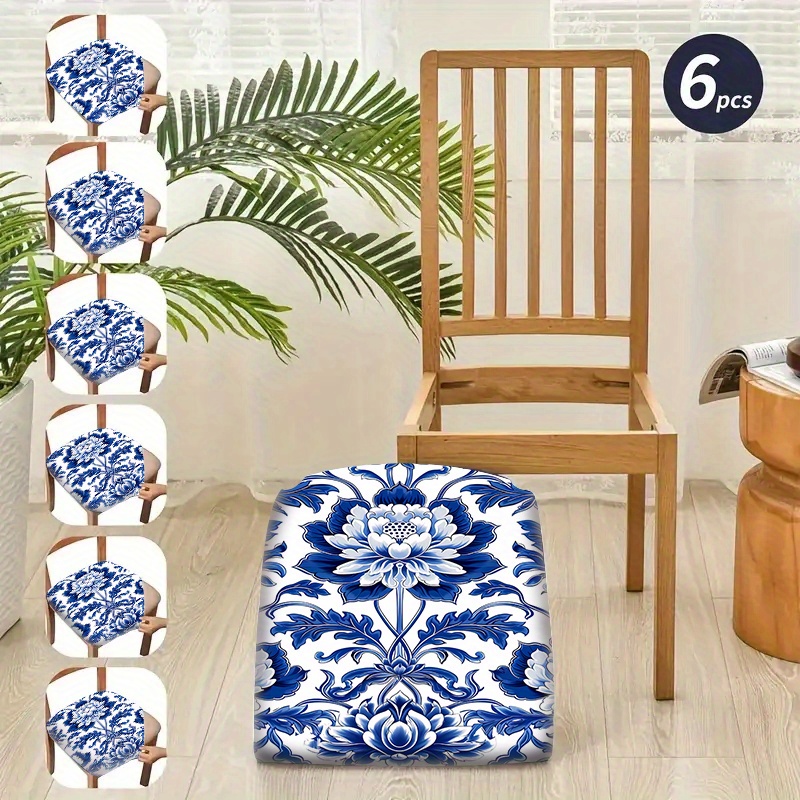 

Chic Blue & White Floral Stretch Chair Covers - Soft, Comfortable & Durable Slipcovers For Dining & Office Chairs, Easy Care, 2pcs/4pcs/6pcs Set Options