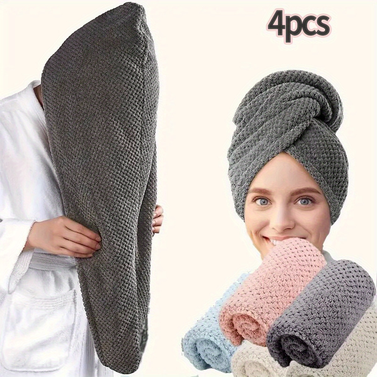 

Ultra-soft Microfiber Hair Towel Wrap - Quick Dry, Super Absorbent, Frizz-free Bonnet For Women & Girls, Solid Color Bathroom Towel, 1pc/4pcs Set