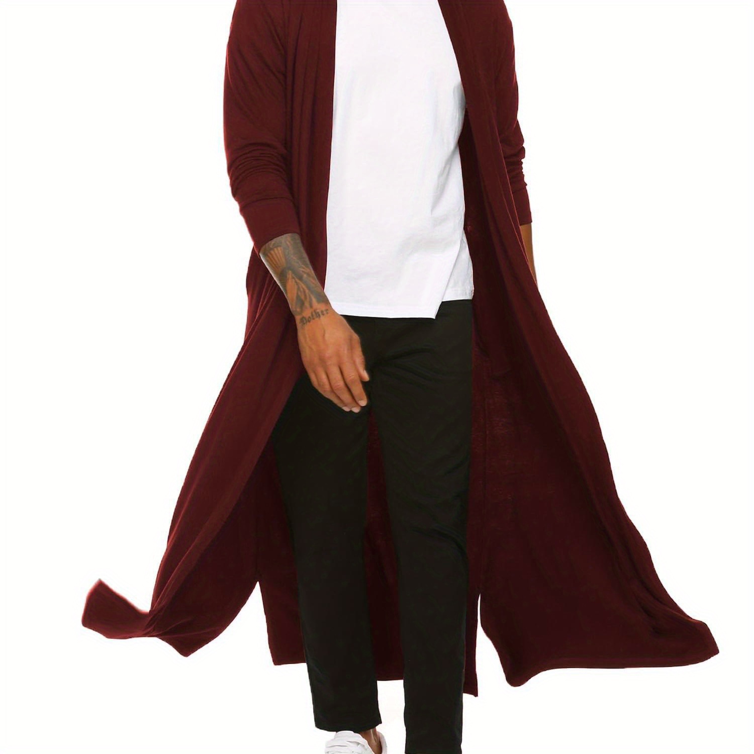 

Men's Lightweight Ruffle Shawl Collar Cardigan Open Front Long Length Drape Cape Overcoat