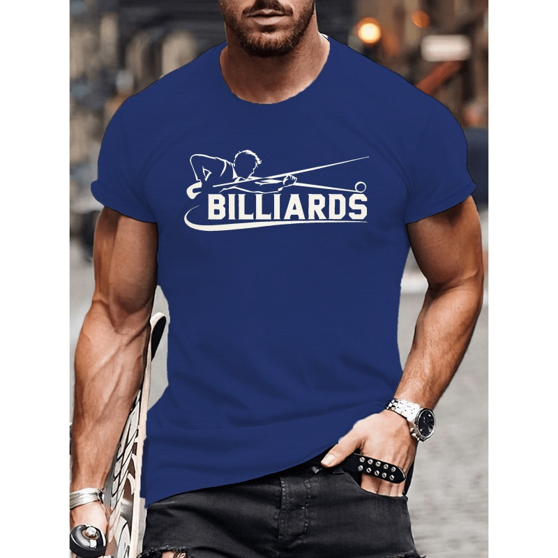 

T-Shirt Décontracté pour Hommes avec de Billard - Polyester Blanc, Manches Courtes, Col Rond, Lavable en Machine, Tee-Shirt d'Été avec Design de de Billard Silhouette