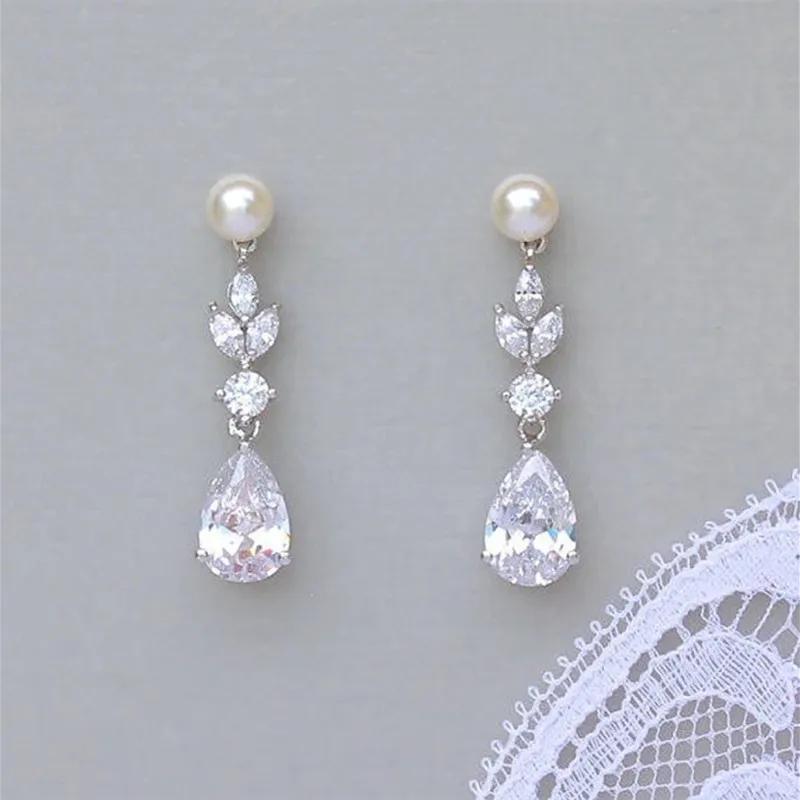 

Sparkling Moissanite Earrings Fashion Imitation Pearls Bridal Engagement Wedding Earrings Gift Jewelry