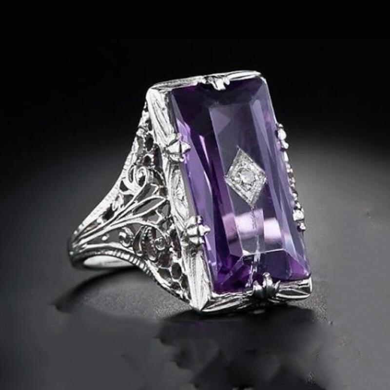 

1pc Classical Retro Stainless Steel Natural Stone Silver Color Purple Ladies Ring Size 6 Banquet