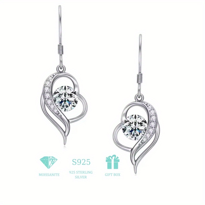 

1pair S925 Sterling Silver Drop Earring, Love Heart Shaped Earrings, Wedding Proposal Birthday Anniversary Gift