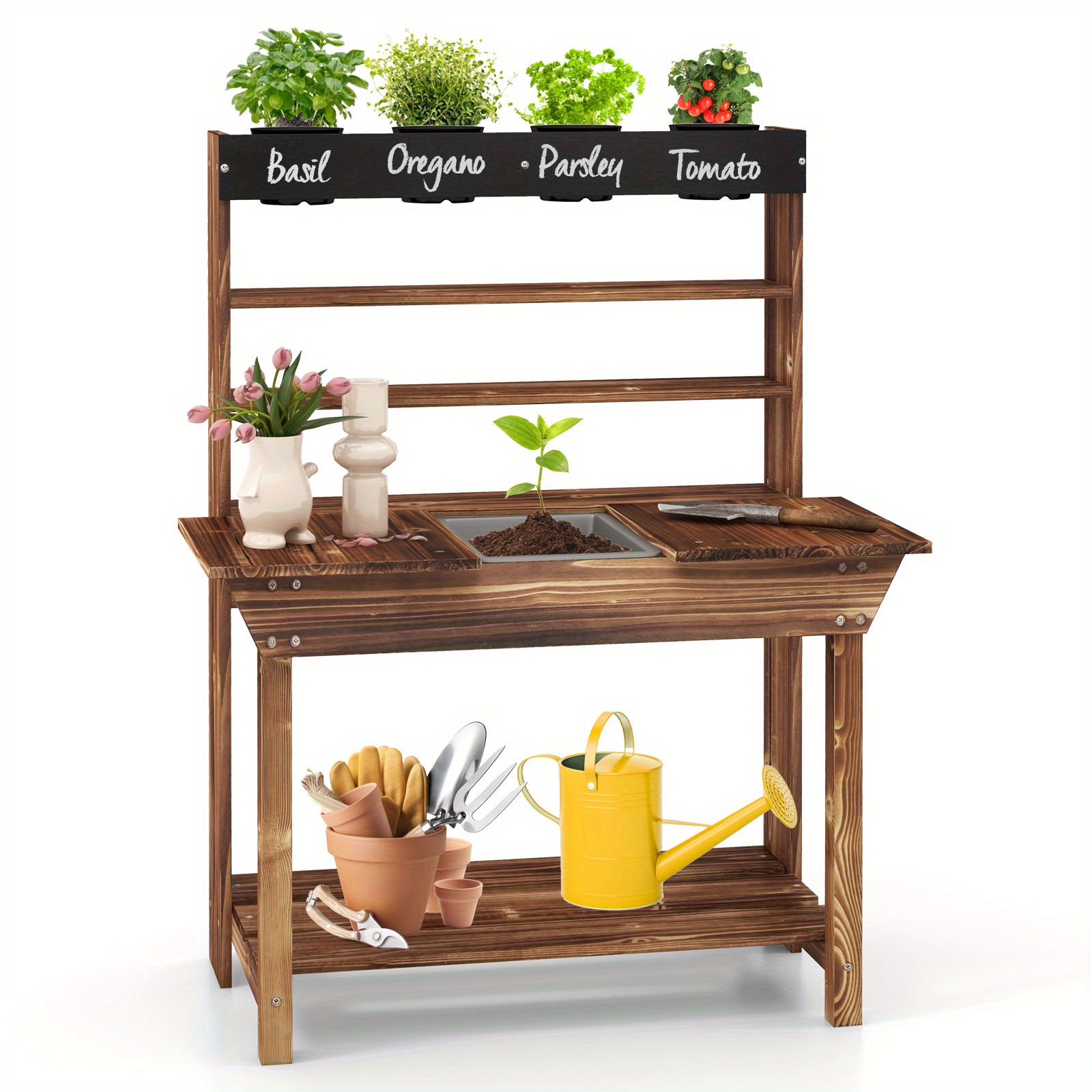 

Maxmass Kids Potting Bench Wooden Toy Gardening Center W/ Removable Sink & Chalkboard