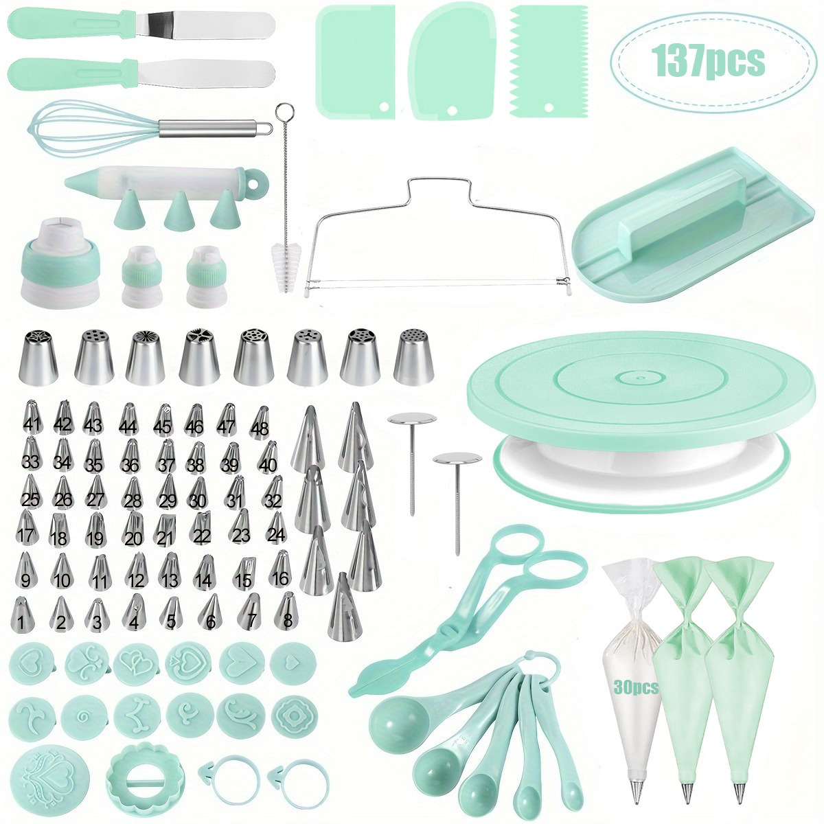 TEMU 137pcs Cake Decorating Kit With Turntable - Stainless Steel Piping Tips, Cupcake & Tools For Desserts