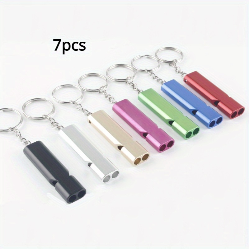 TEMU 7pcs Dual-frequency Survival Whistle - Ultra-loud, Alloy, Compact Emergency Tool - Ideal For Outdoor Hiking, Camping & Keychain Safety - Life-saving Multifunction Key Ring Attachment