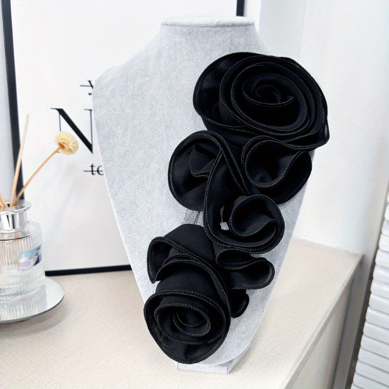 TEMU 1pc Handcrafted Black & White Mesh Fabric 3d Flower Applique - Diy Wedding Dress And Formal Attire Embellishment Accessory, Wedding Accessories