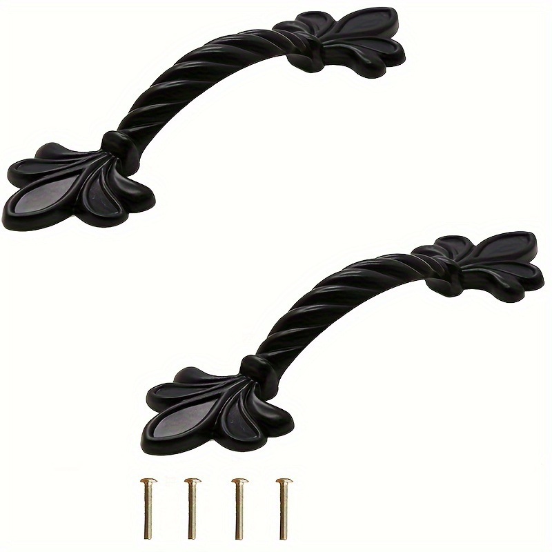 TEMU 2pcs Modern Black Metal Cabinet Handles - Polished , Includes Installation Hardware For Wardrobe & Drawer Doors Handles For Cabinets And Drawers