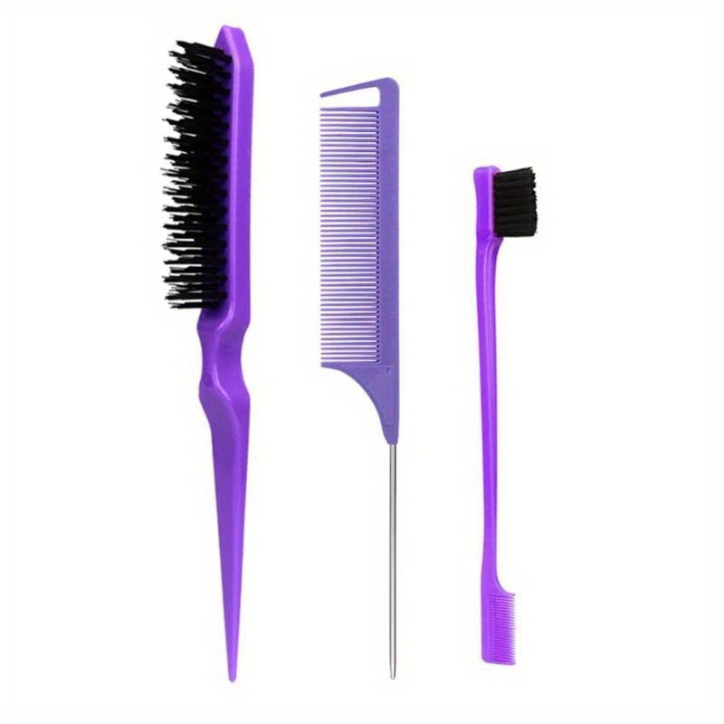 

3-piece Slick Back Hair Brush Set With Teasing Comb - Abs Plastic Handles And Bristle Brushes For Normal Hair Types