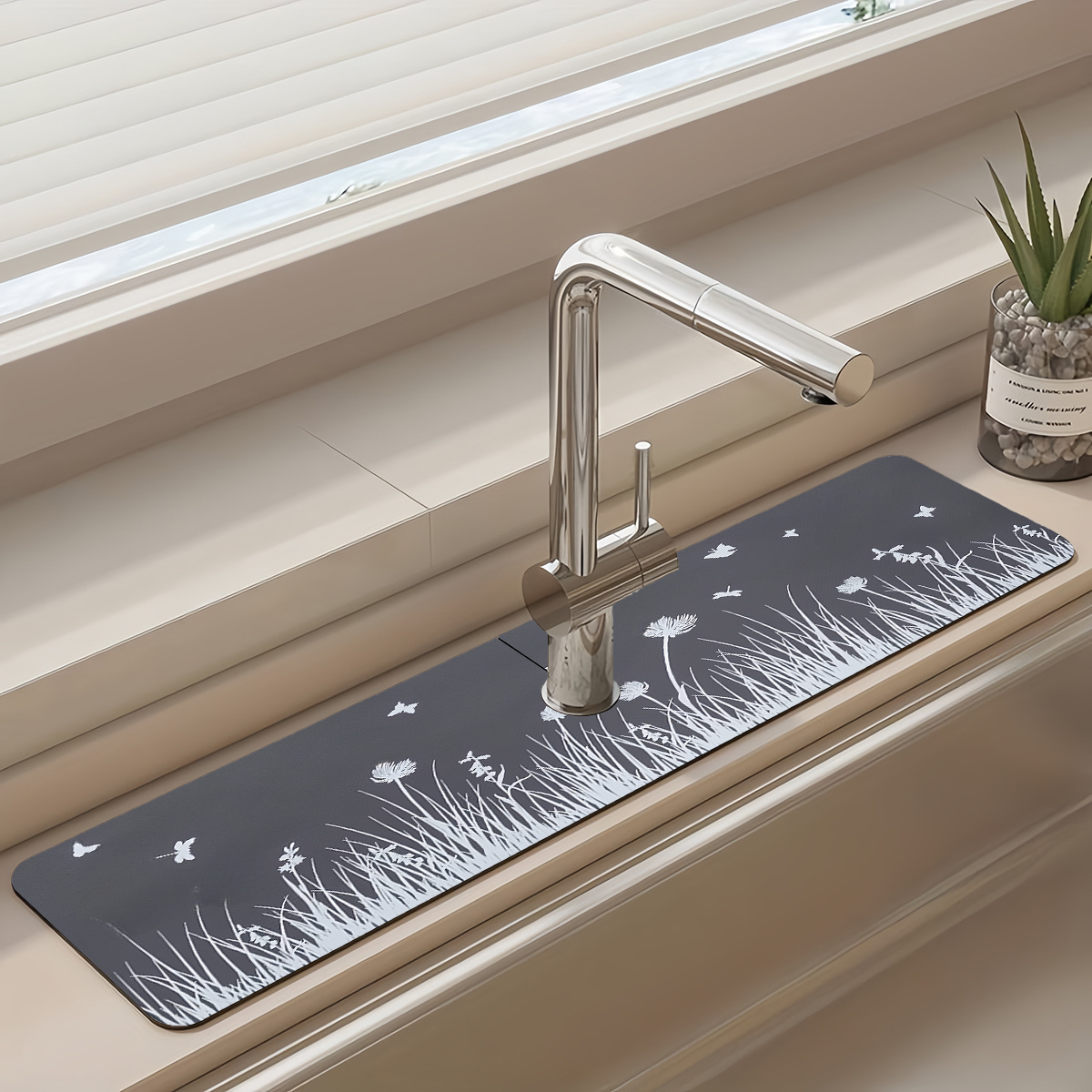 

1pc Quick-dry Polyester Faucet Splash Catcher Mat - Sink Counter Top Water Absorbent Pad For Kitchen And Bathroom