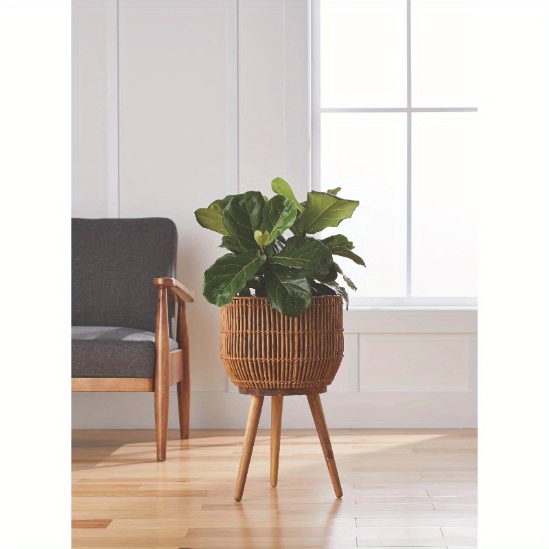 

Better 13 In Round Brown Resin Planter & Stand Set With Wood Legs, 21.65 In Height