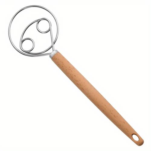 stainless steel danish dough whisk hand mixer and dough blender for bread pastry and pizza dough manual kitchen baking tool with wooden handle food contact safe