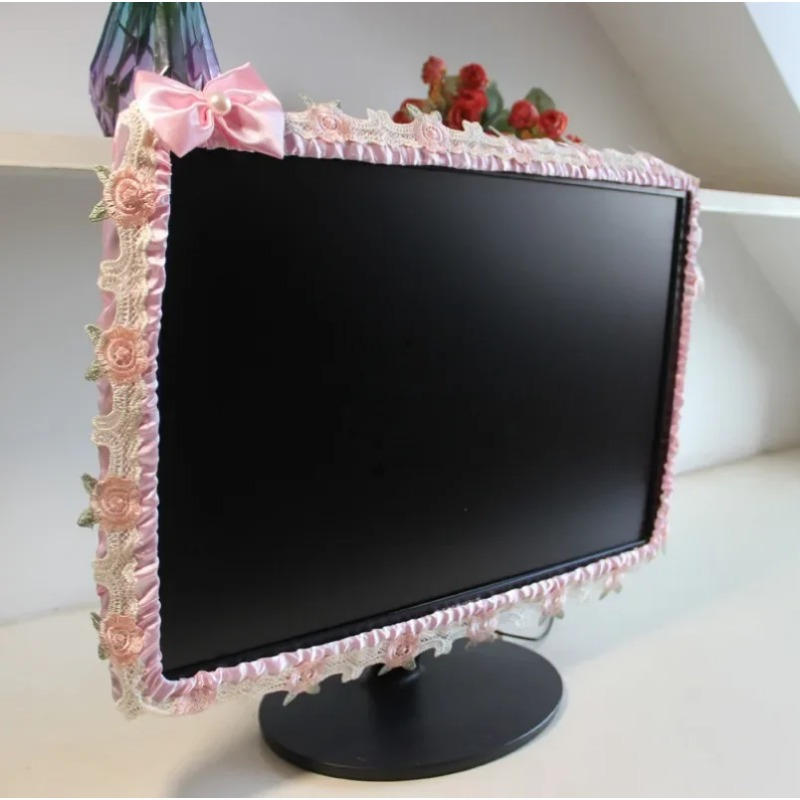 Image of 17-30 Inches Lace Fabric Door Curtain Tv Circle Dust Cover Monitor Decorations Dust Cover With Elastic