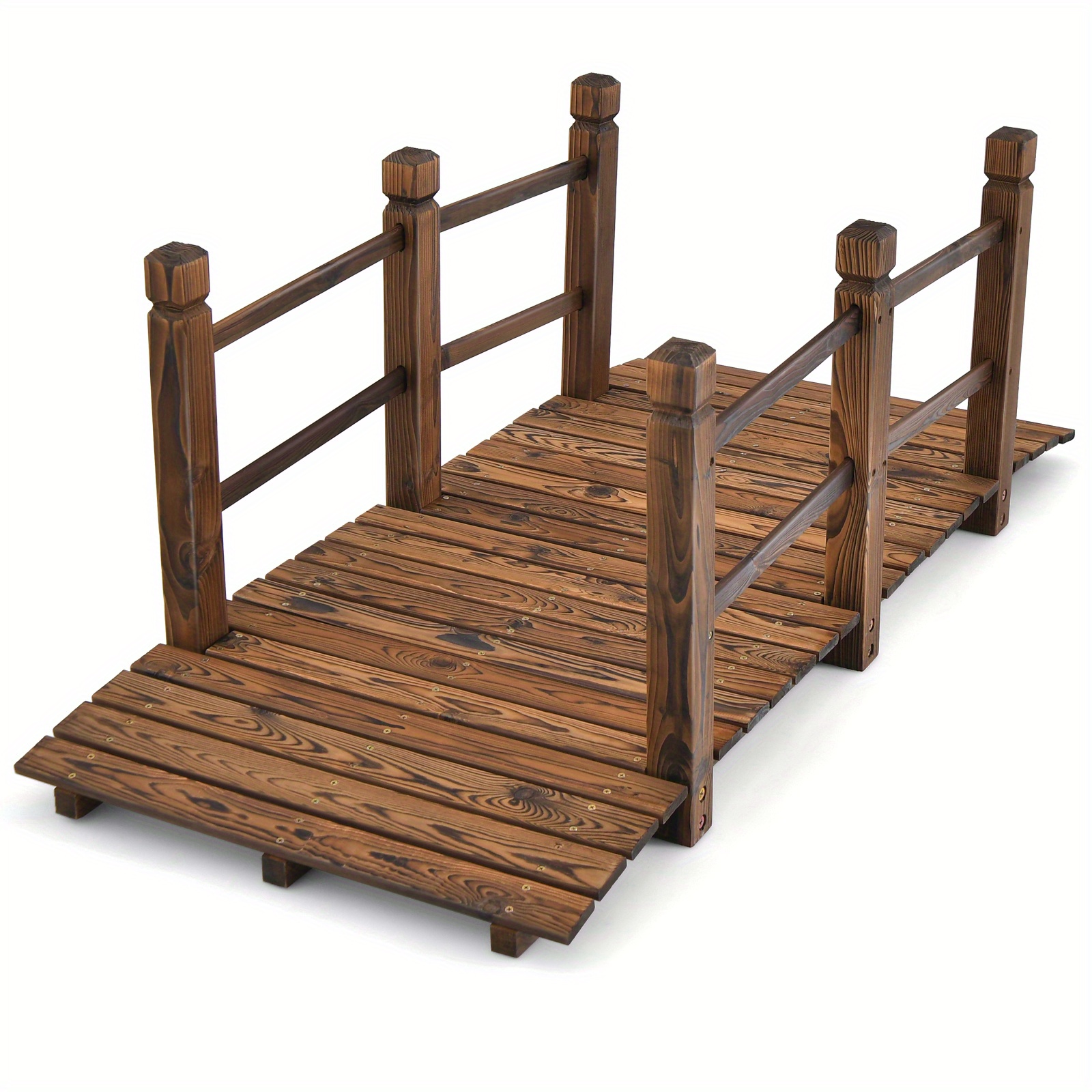 

Multigot 5 Ft Wooden Garden Bridge Decorative Stained Finish Footbridge W/ Safety Rails