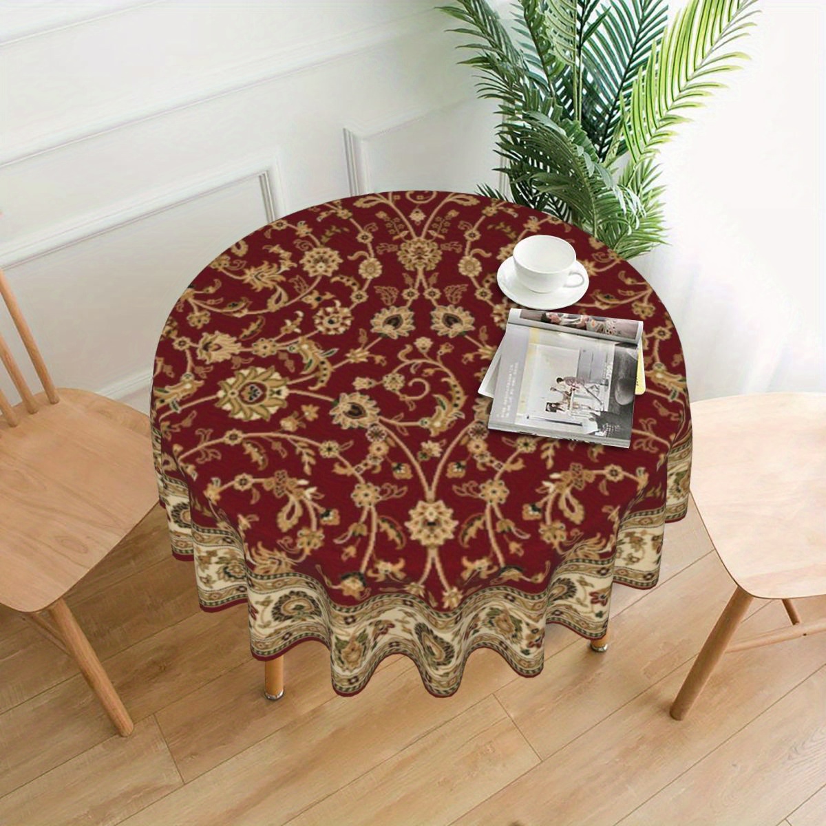 

1pc Elegant Round Tablecloth - Woven Polyester, Machine Made, Festive Floral And Bohemian Designs, Waterproof And Oil-resistant, Non-slip Kitchen Dining Table Pad