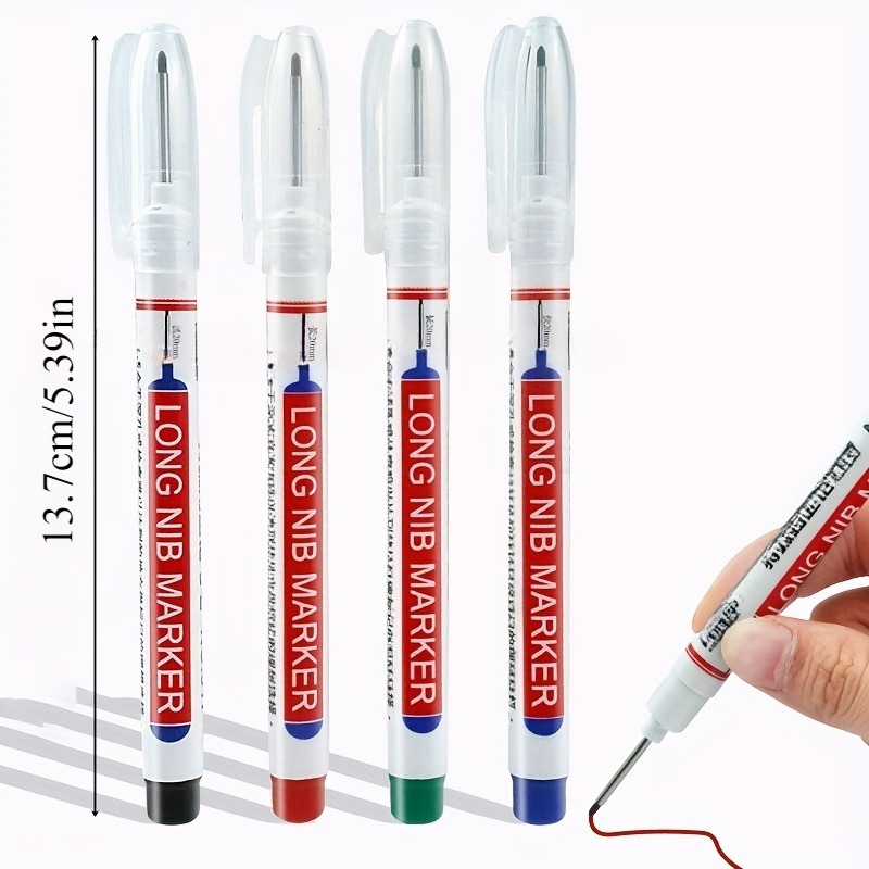 12pcs Precision Deep Hole Markers - 20mm Long Nib, Waterproof Ink Pens for Woodworking, Metal & Plastic - Red, Blue, Green, Black