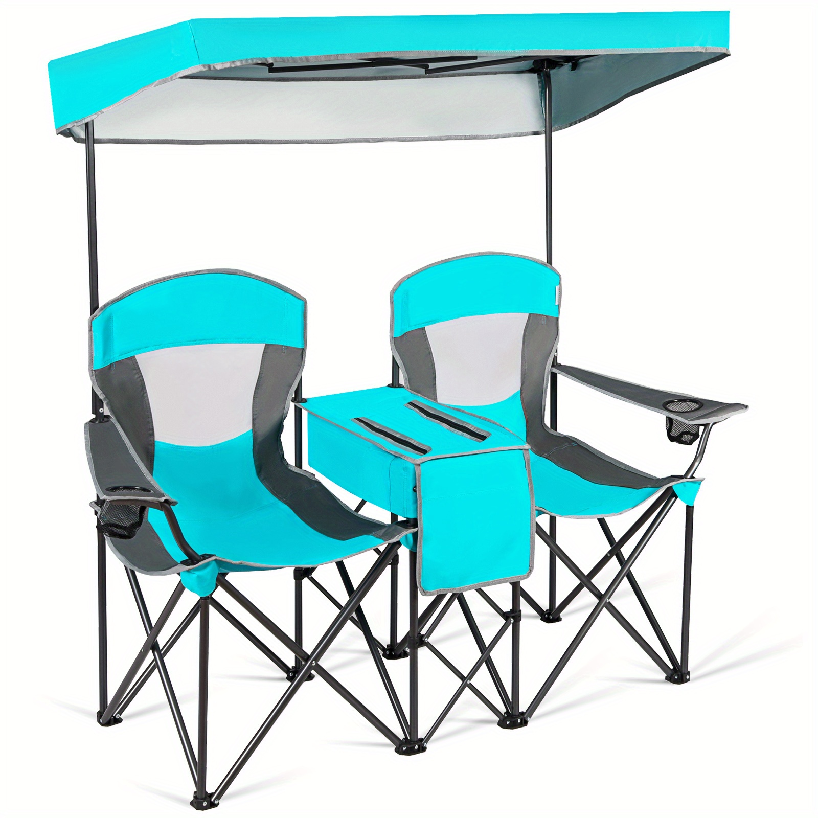 

Lifezeal Portable Folding Camping Canopy Chairs W/ Cup Holder Cooler Outdoor Turquoise