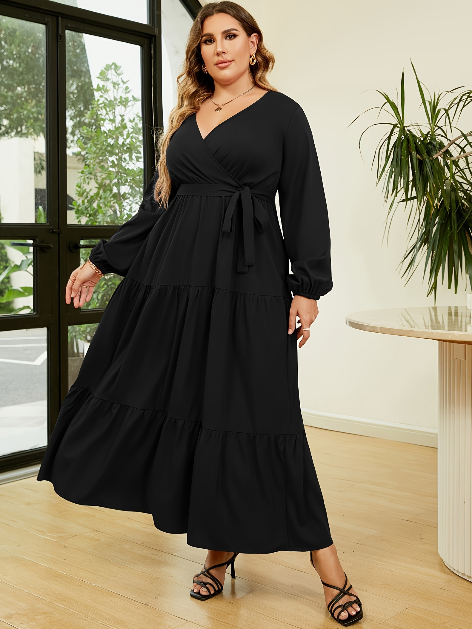 plus size allover print midi dress boho v neck long sleeve - Temu