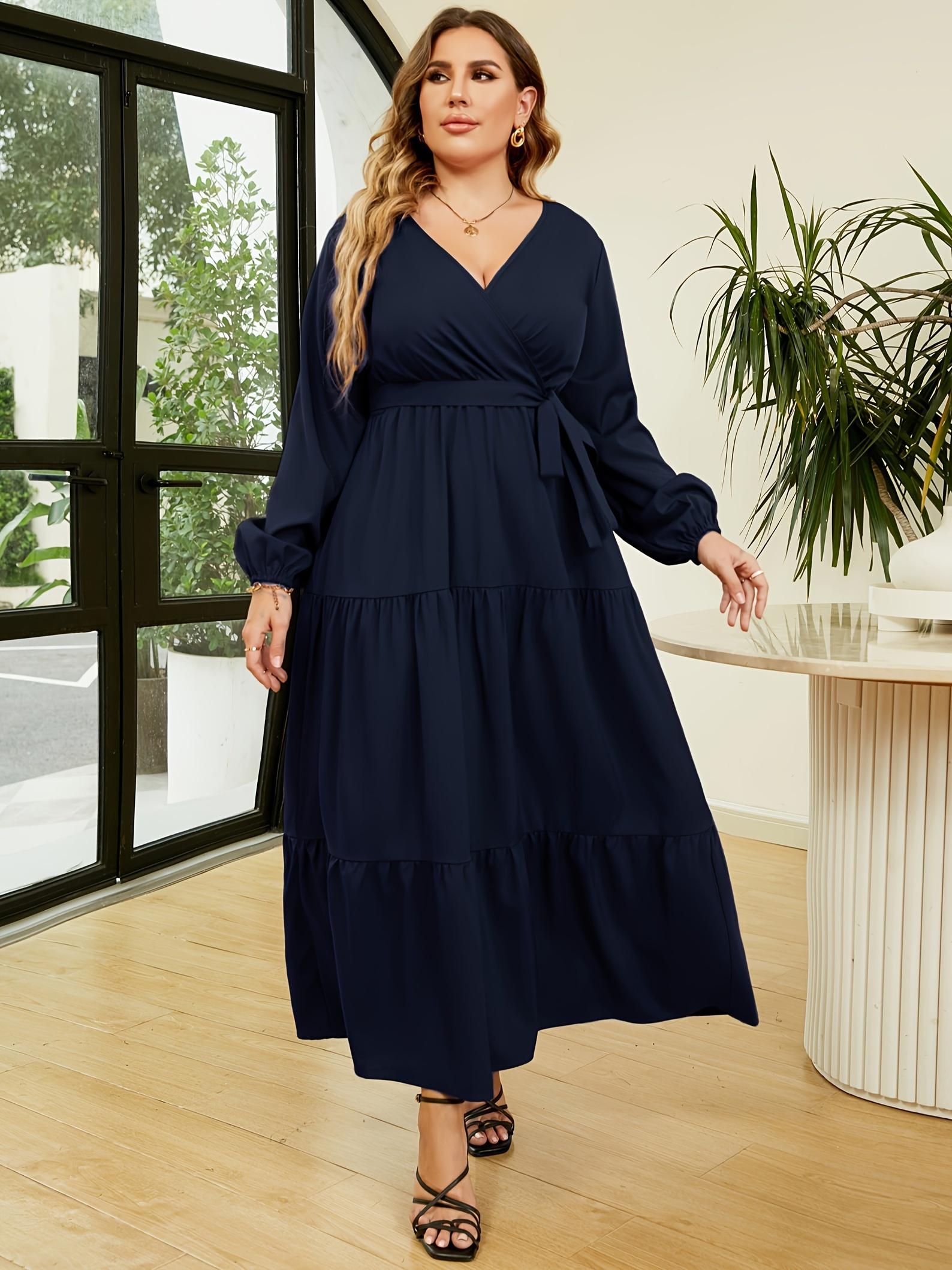 fitted lace wedding dress Plus Size Ruched Long Sleeve Midi Dress, Winery / 2XL main image 0