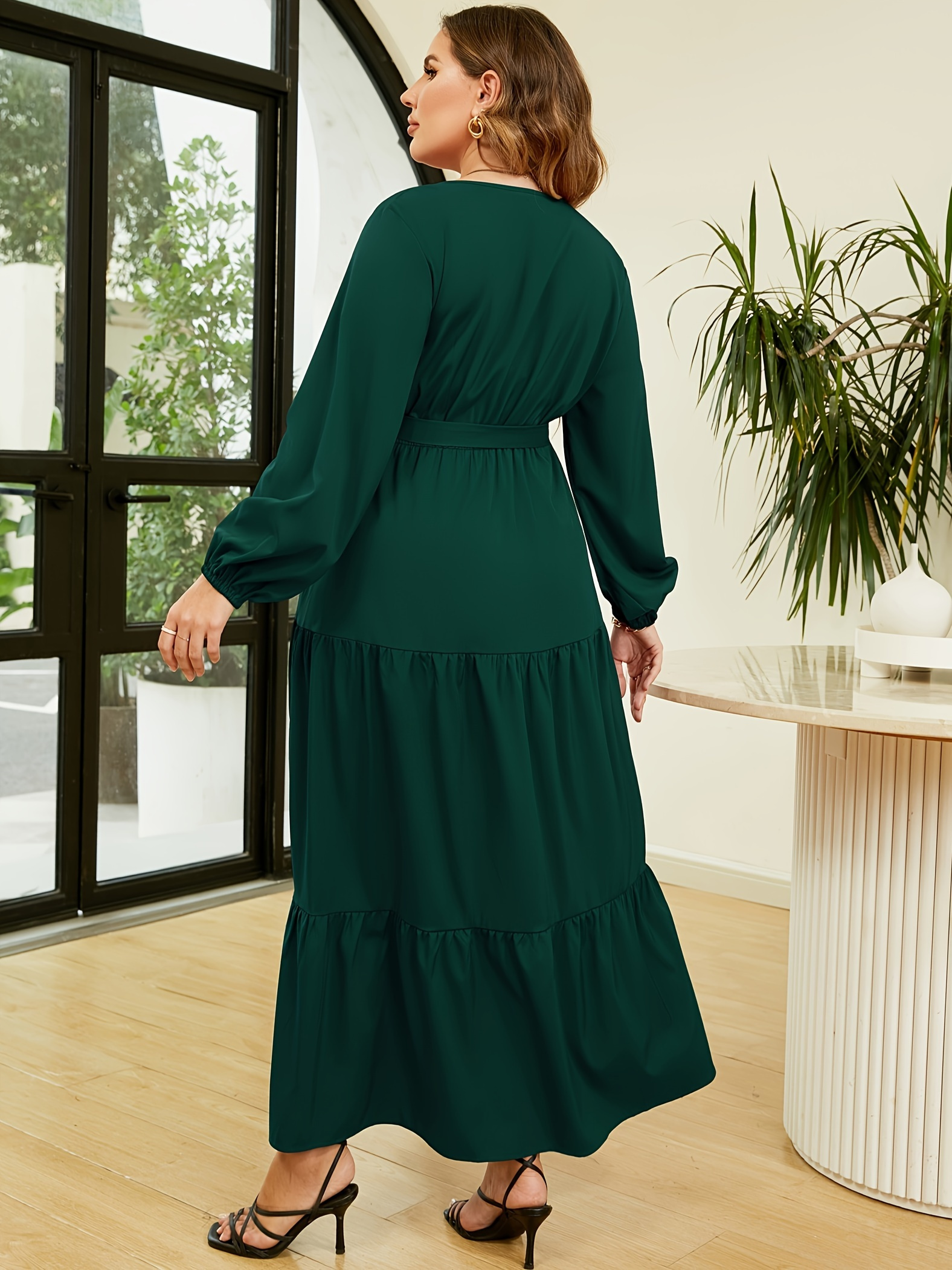 plus size allover print midi dress boho v neck long sleeve - Temu