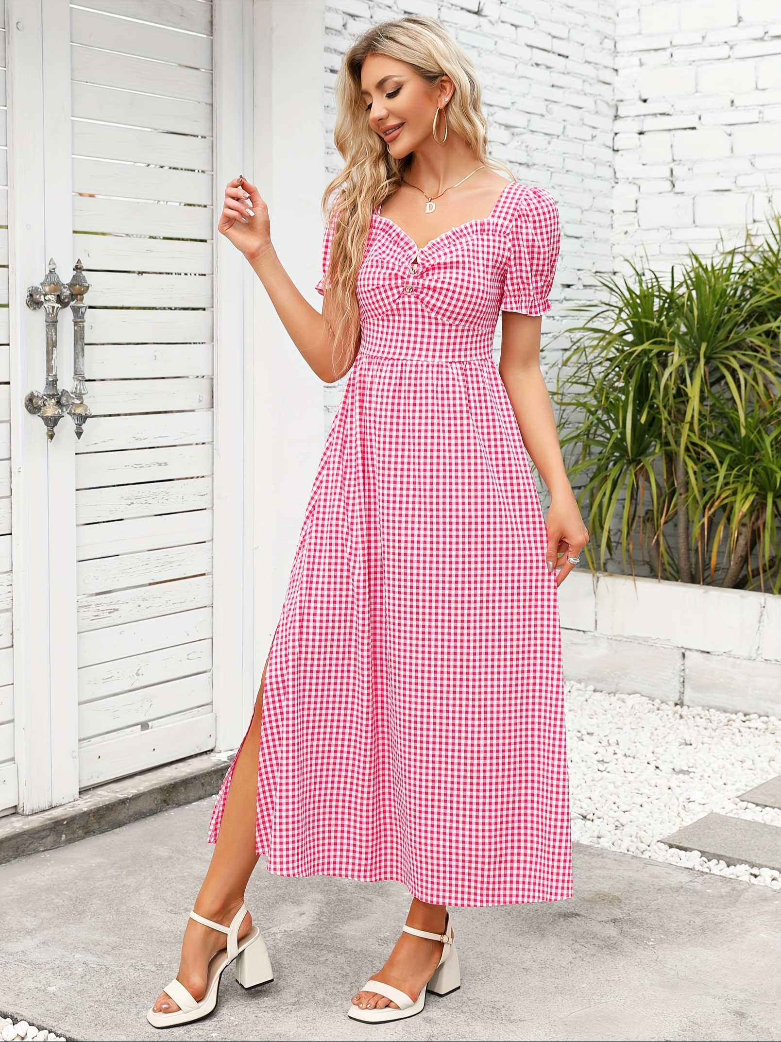 knee length dresses for ladies Elle Gingham Midi Dress main image 1