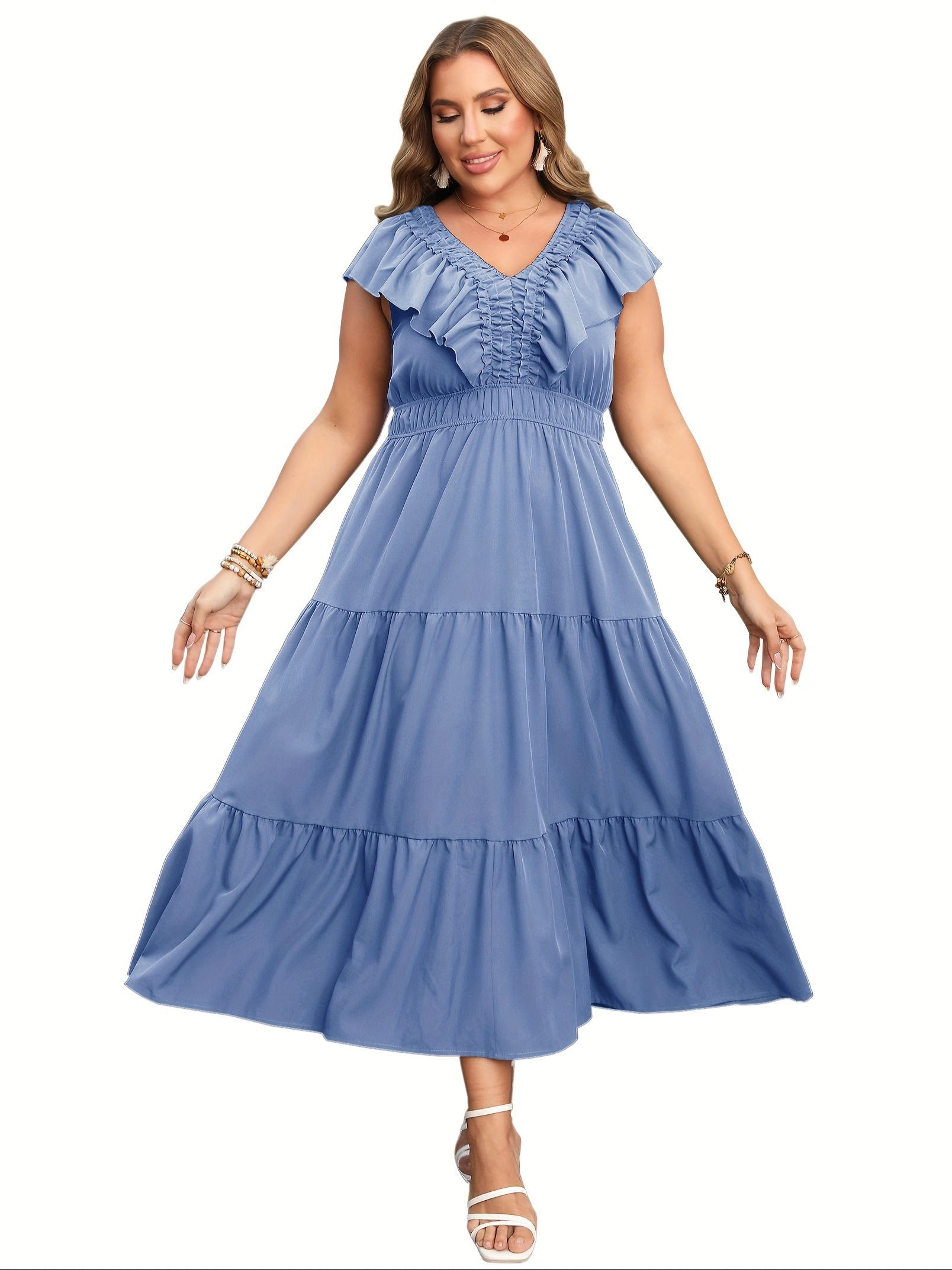 Aazon.co: JASABAC Vestido Casual De Verano Para Ujer, Vestido Escalonado De Anga Corta Con