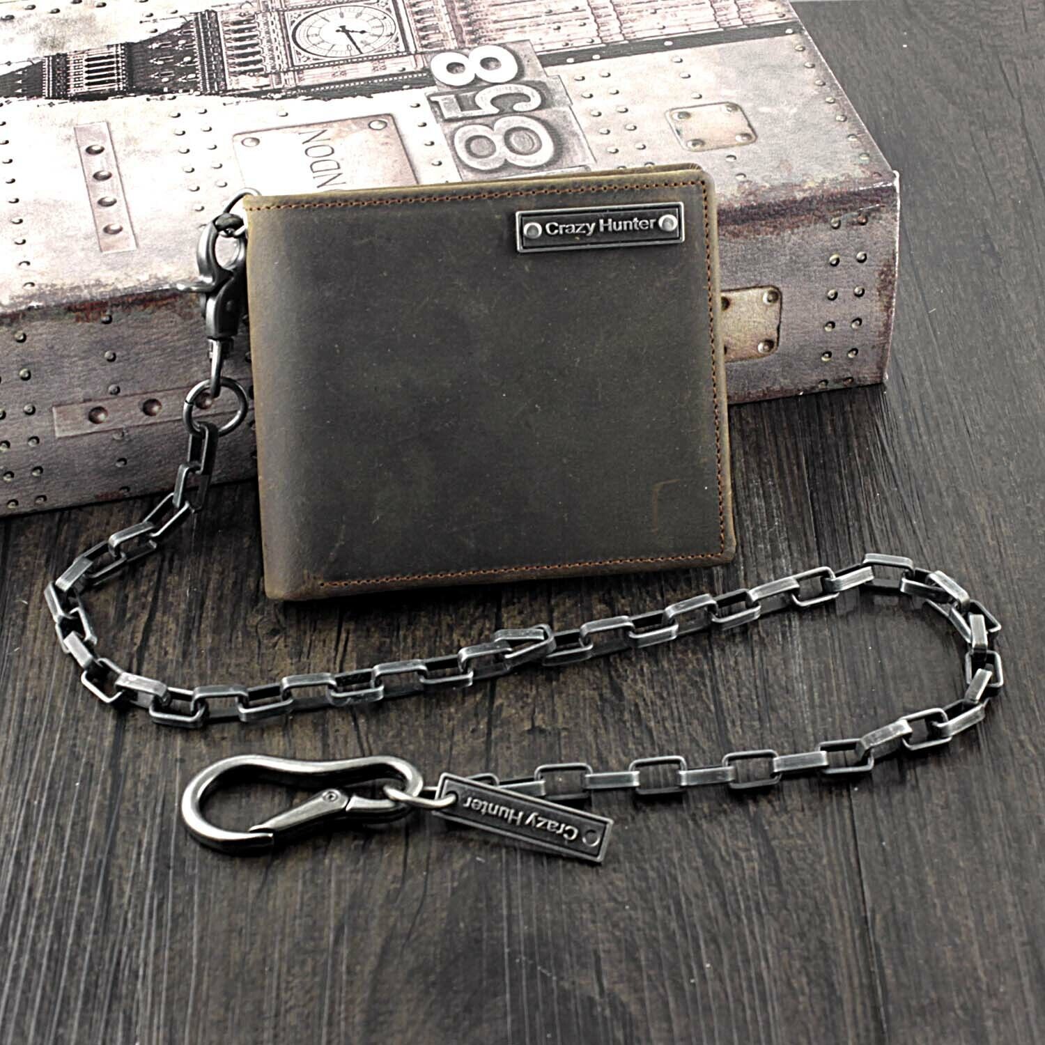 

Men Vintage Genuine Leather Biker Card Holder Wallet With Key Chain