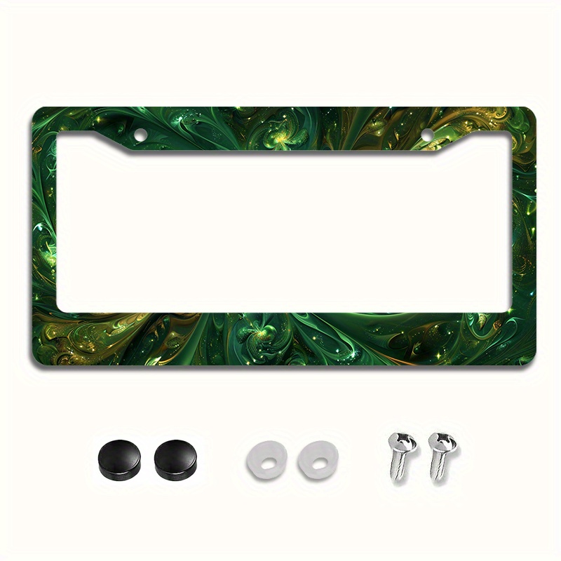 

Aluminum License Plate Frame - Abstract Green , Universal Fit For Standard Us Plates, , Front & Rear Cover With Mounting Accessories, 1pc