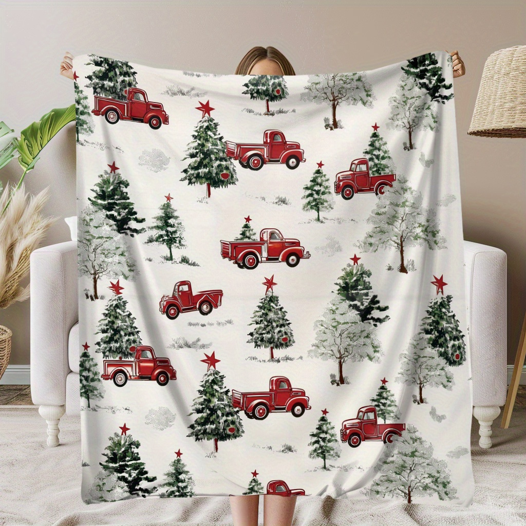 

Cozy Christmas Trees Print Flannel Blanket - Soft, Warm & Perfect For Holiday Gifting | Ideal For Naps, Camping, Travel & Home Decor