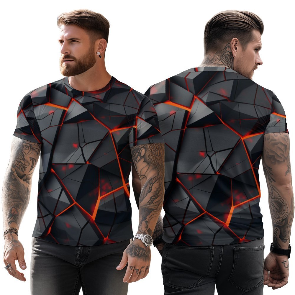 

T-shirt ras du cou à manches courtes et imprimé graphique géométrique numérique 3D pour hommes, hauts de loisirs pour la rue d'été et les vêtements de sport