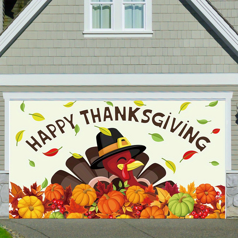 

Happy Thanksgiving Garage Door Banner - Durable Polyester, Thanksgiving Turkey And Autumn Harvest Design, No Electricity Needed, Fits Multiple Occasions - 1pc