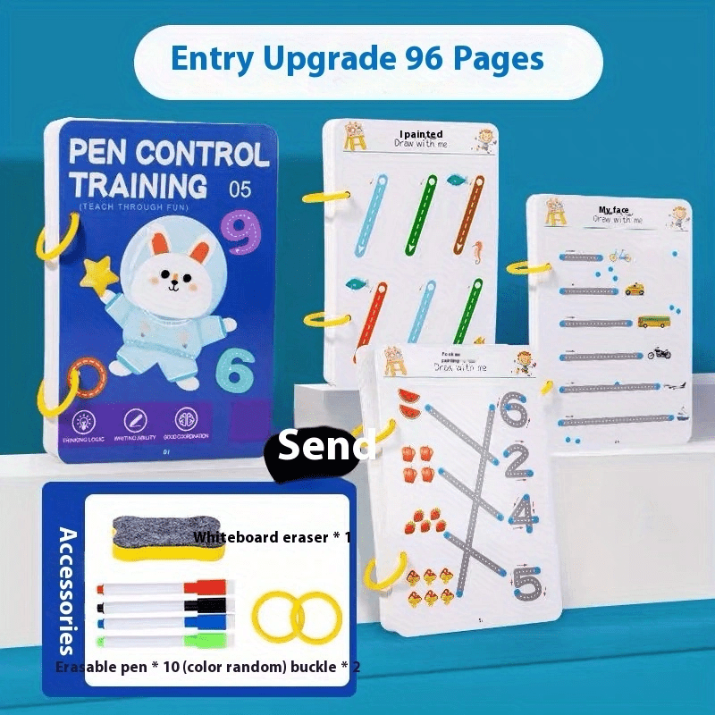 

Reusable Magic Practice Copybook Set: Pen Control Training And Drawing Education Workbook With Erasable Pen And Refills - Early Learning Writing Skills Development