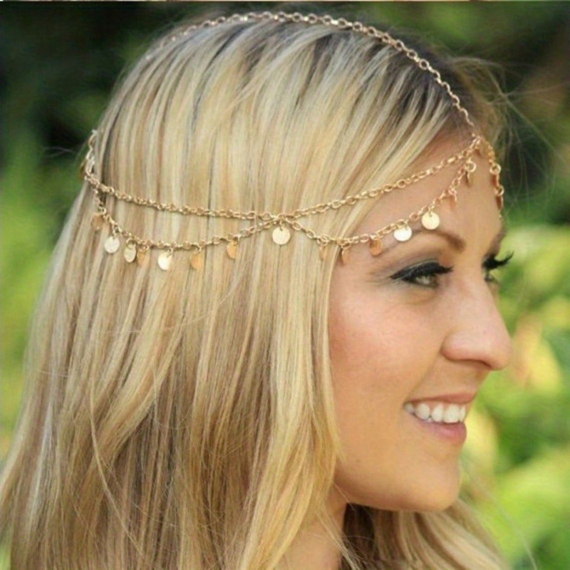 

New Arrival Multilayer Fringe Headband: Gold-tone Alloy Material, Sequins, Disc & Tassel Design, Suitable For Festive Occasions