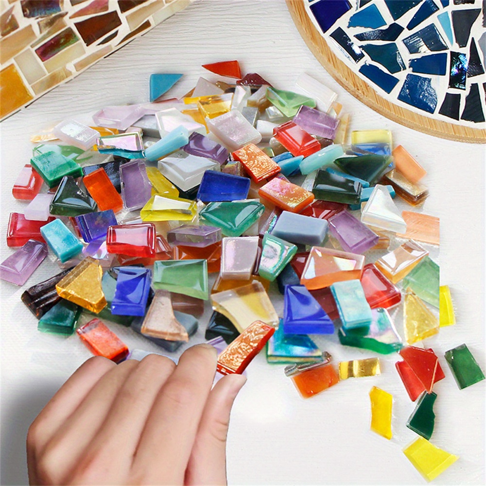 

200g Assorted Shapes Mosaic Glass Pieces, Mixed Size Diy Craft For Handmade Art Decor