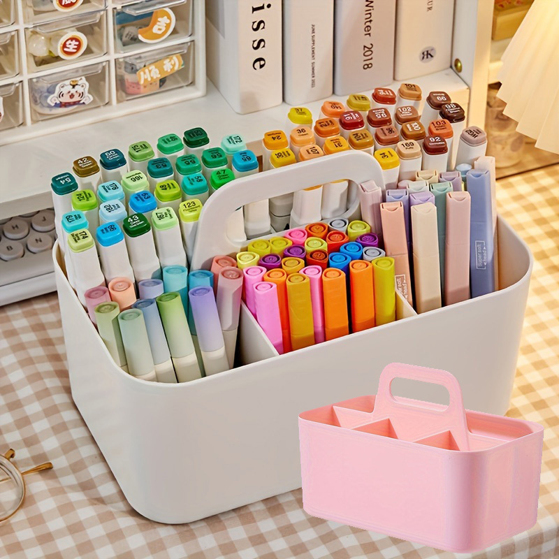 

Organisateur de bureau avec poignée et 5 compartiments de rangement en plastique, porte-stylos portable, boîte à fournitures de bureau pour l'organisation du bureau et la rentrée scolaire