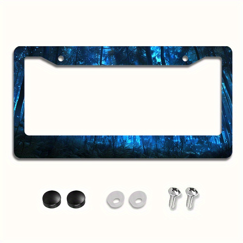 

Aluminum Car License Plate Frame Cover - Forest And Blue Light Design, Easy Installation, Heat Resistant (1pc, 6.3"x12.2")