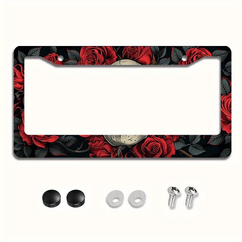 

Aluminum License Plate Frame - Decorative And Red Roses Design, Easy To Install, Weather-resistant, Fits Standard Us Plates, Includes Screws And Caps - 1pc 6.3"x12.2