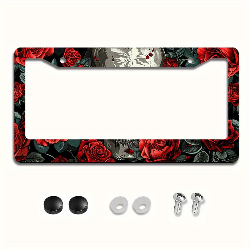 

1pc 6.3x12.2inch(16x31cm) Metal License Plate Frame Cover With Surrounded By Red Roses Car License Plate Frame Car Decoration Accessories