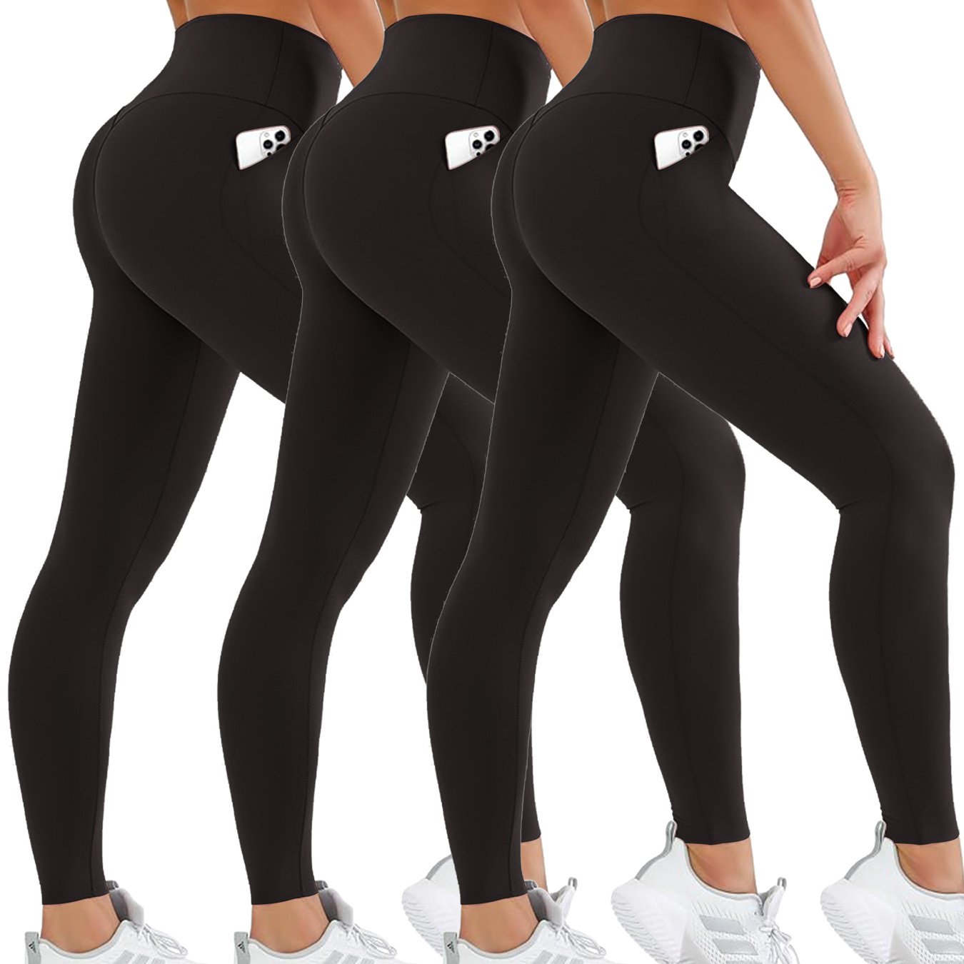 

-pack Women's Leggings With Pockets, Solid Color Tummy-control High-waist Soft Yoga Pants, Soft As Butter Lining, Workouts, Gym Running