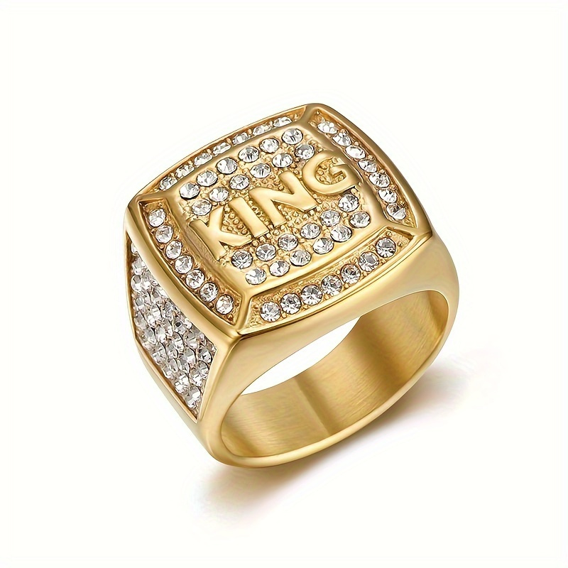 

1pc 316l Stainless Steel Hip Hop Punk Style Ring, Luxurious Golden/ Silvery , Inlaid With Rhinestone Ring For Men, Boyfriends Gift Fashion Jewelry