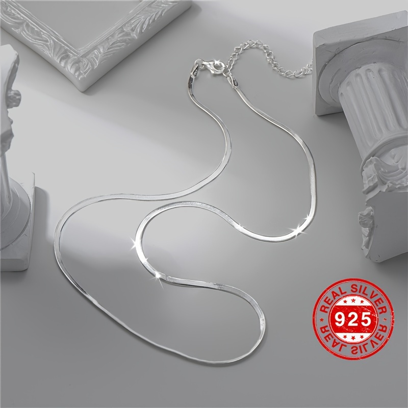 

925 Sterling Silver Thin Flat Snake Bone Chain Necklace - Elegant, Simple, And Durable Party Jewelry For Mardi Gras Day Celebration