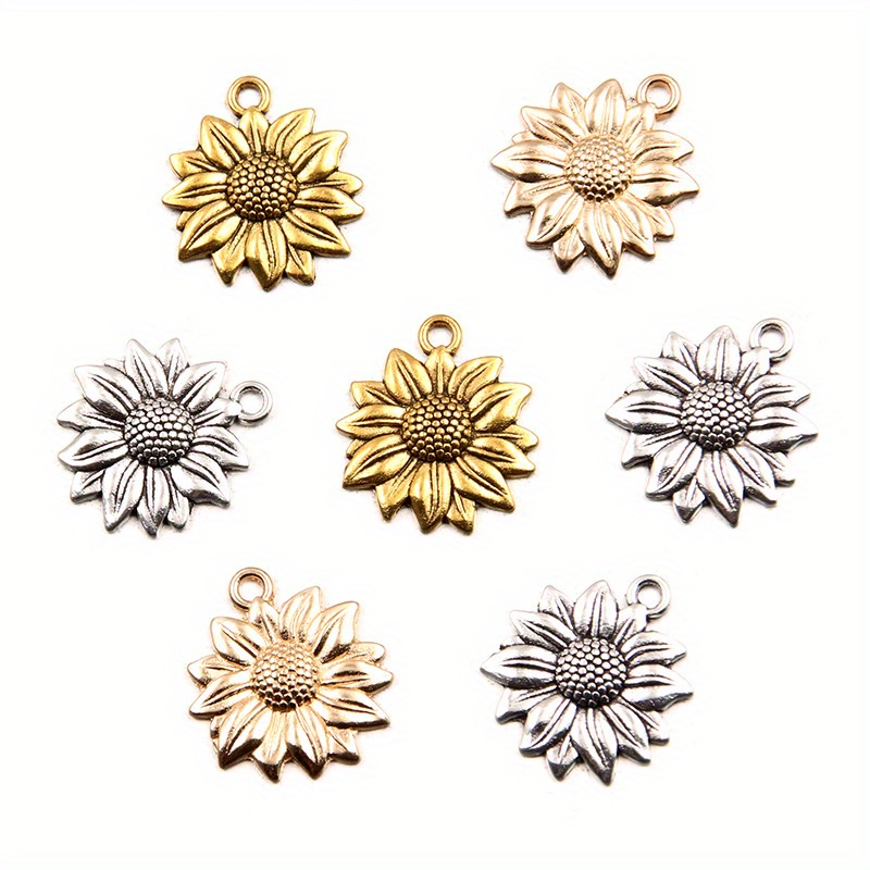 

130pcs 19*21mm Sunflower Flower Alloy Pendants - Diy Charms For Earrings, Bracelets, Necklaces, And Accessories - Jewelry Making And Craft Projects