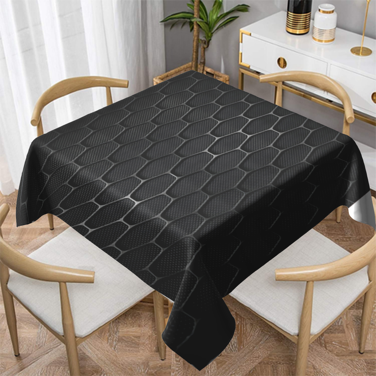 

Black Honeycomb Print Tablecloth - Waterproof & Stain-resistant, Perfect For Kitchen, Dining Room Parties, Banquets, Picnics & Outdoor Events